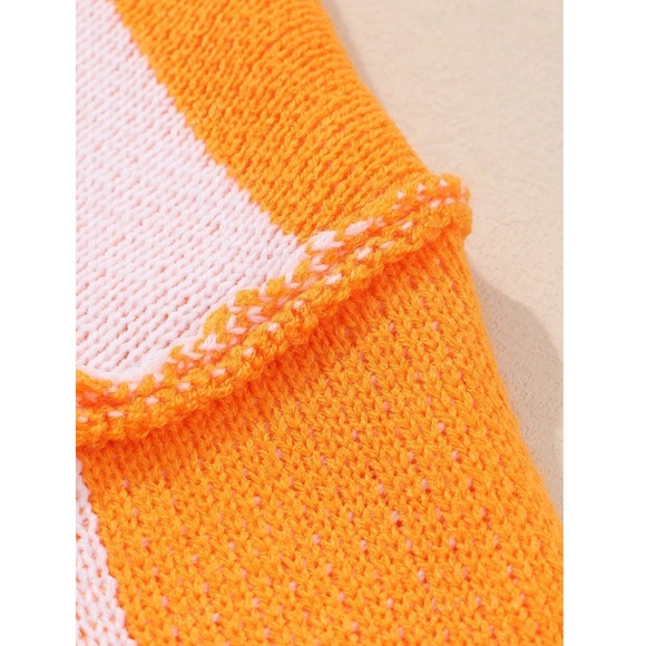 Checkers Orange White Oversized Knit Pullover Sweater - Picture 11 of 13